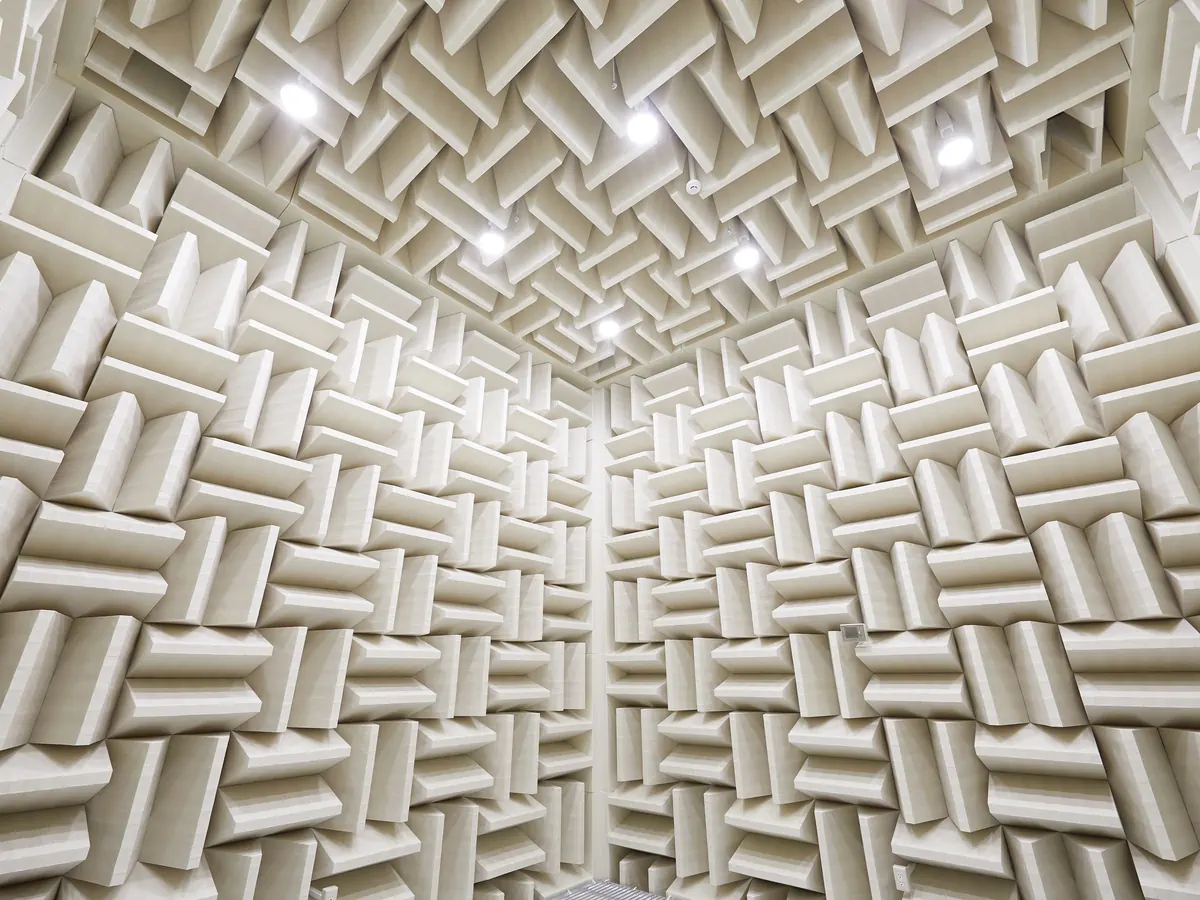fully anechoic chamber showing ceiling light fully anechoic chamber showing ceiling light